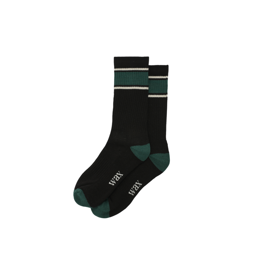 Wax London • Sports Sock • Black & Green Running Stripe