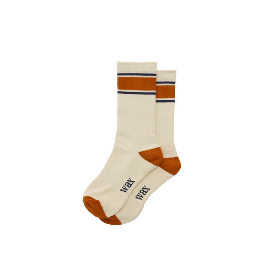 Wax London • Sports Sock • Ecru & Orange Running Stripe