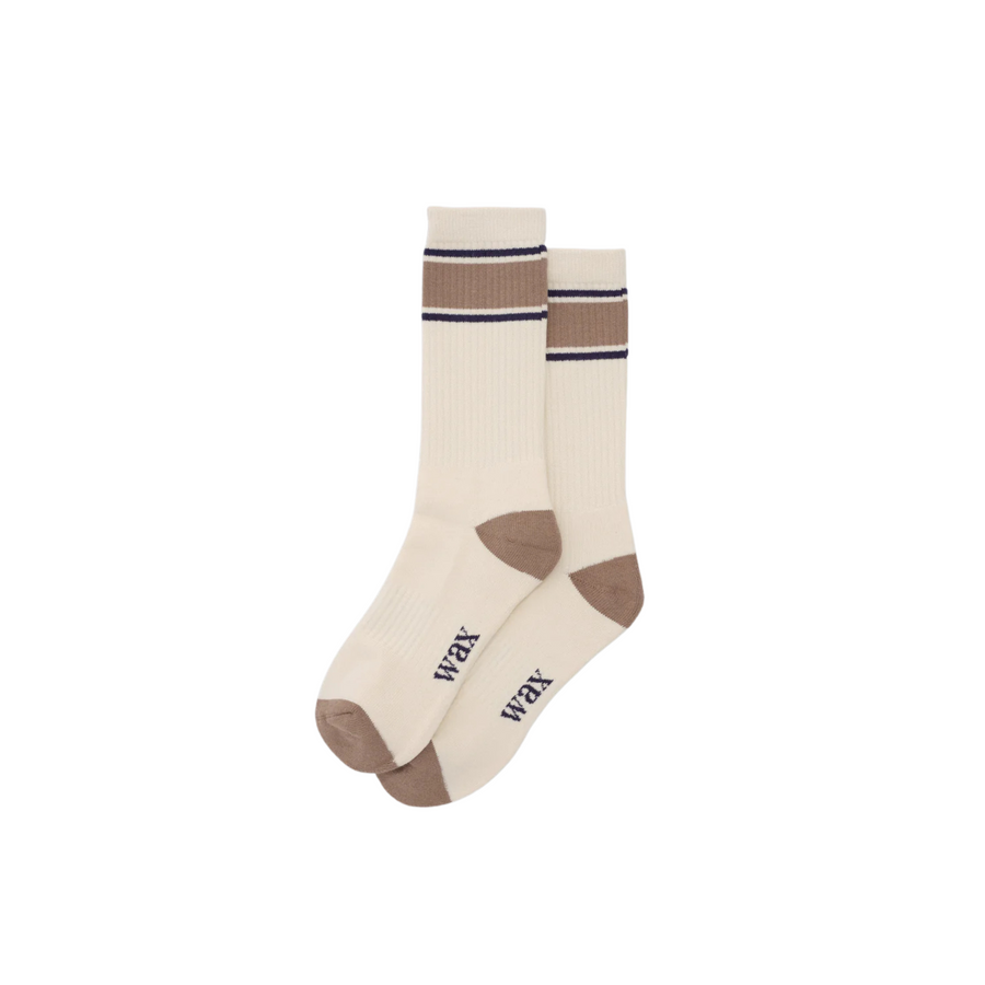 Wax London • Thorpe Sports Socks • Ecru/Beige Running Stripe