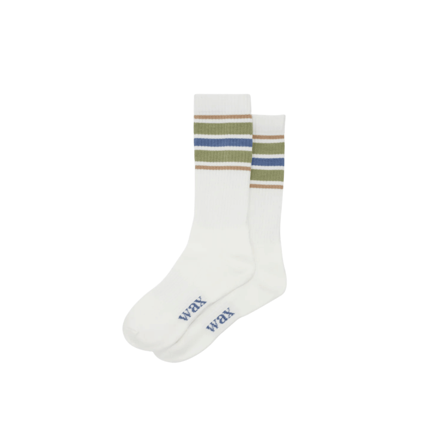 Wax London • Thorpe Sports Socks • White/Sage Deck Stripe