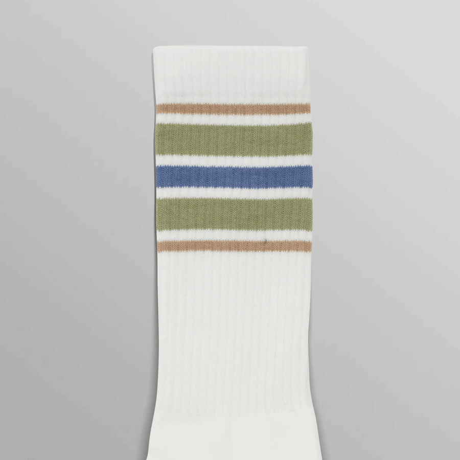 Wax London • Thorpe Sports Socks • White/Sage Deck Stripe