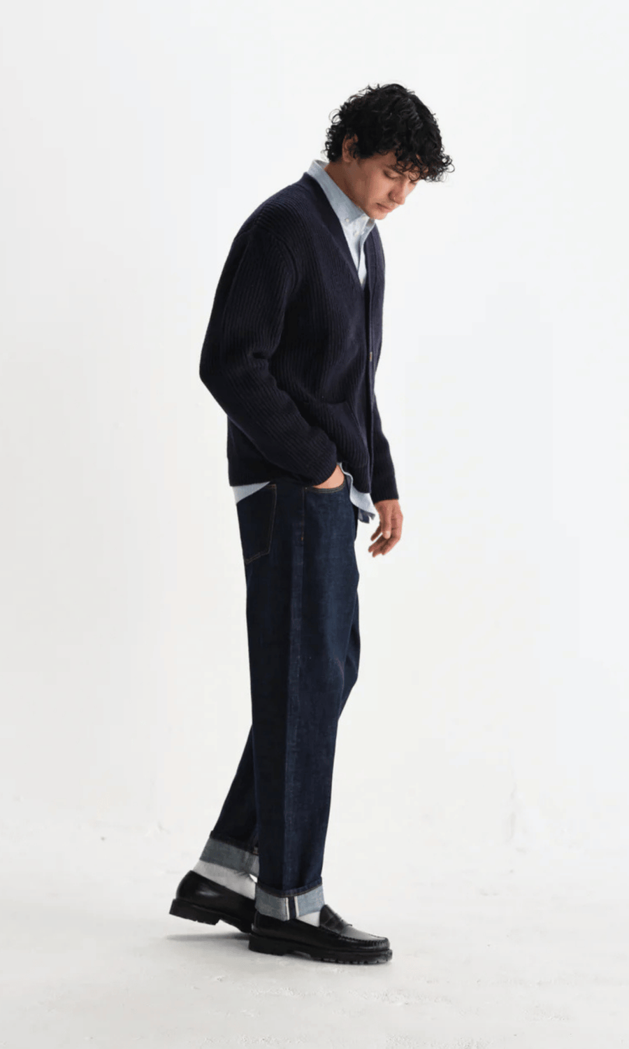 Wax London • Walker Cardigan • Navy Rib Stitch