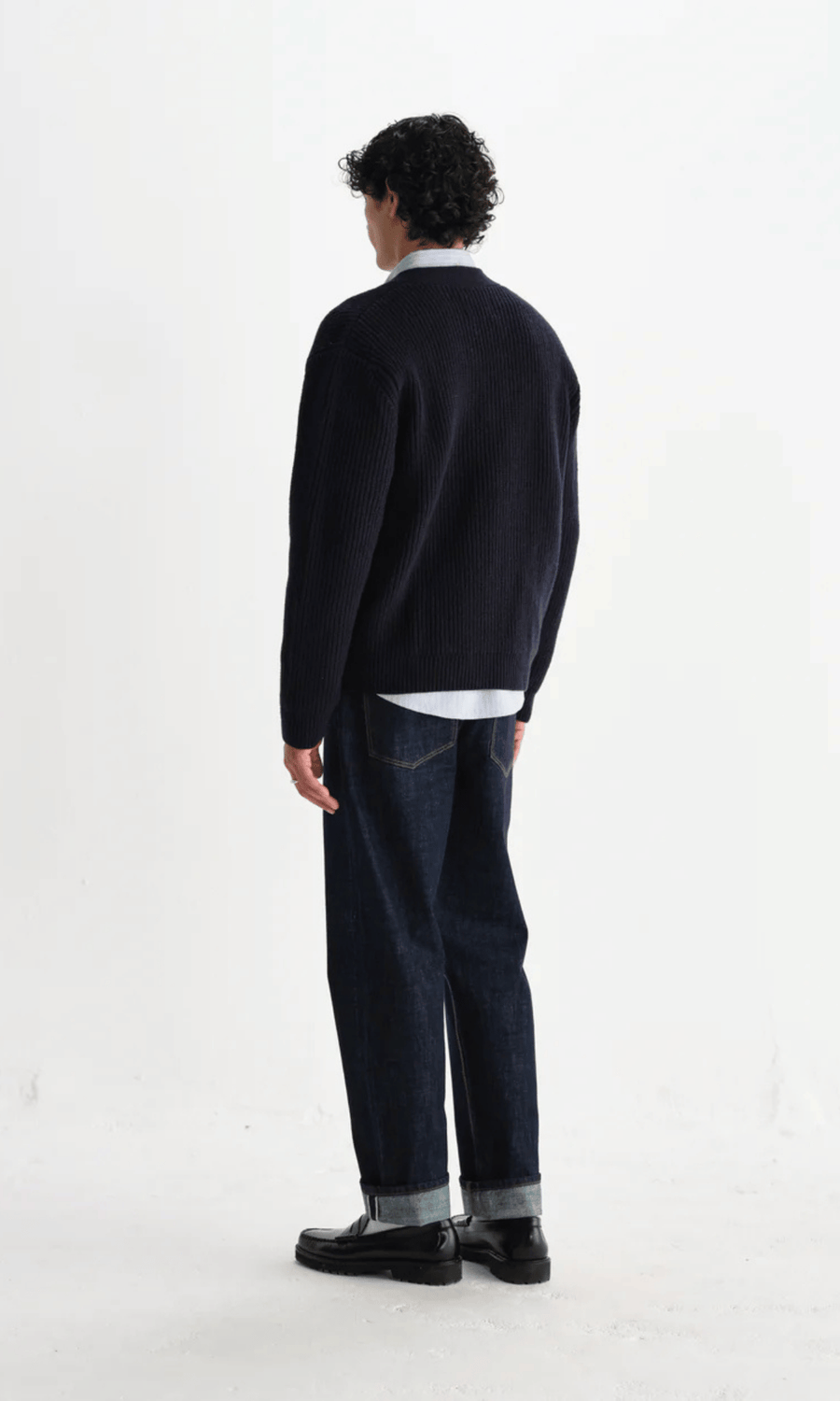 Wax London • Walker Cardigan • Navy Rib Stitch