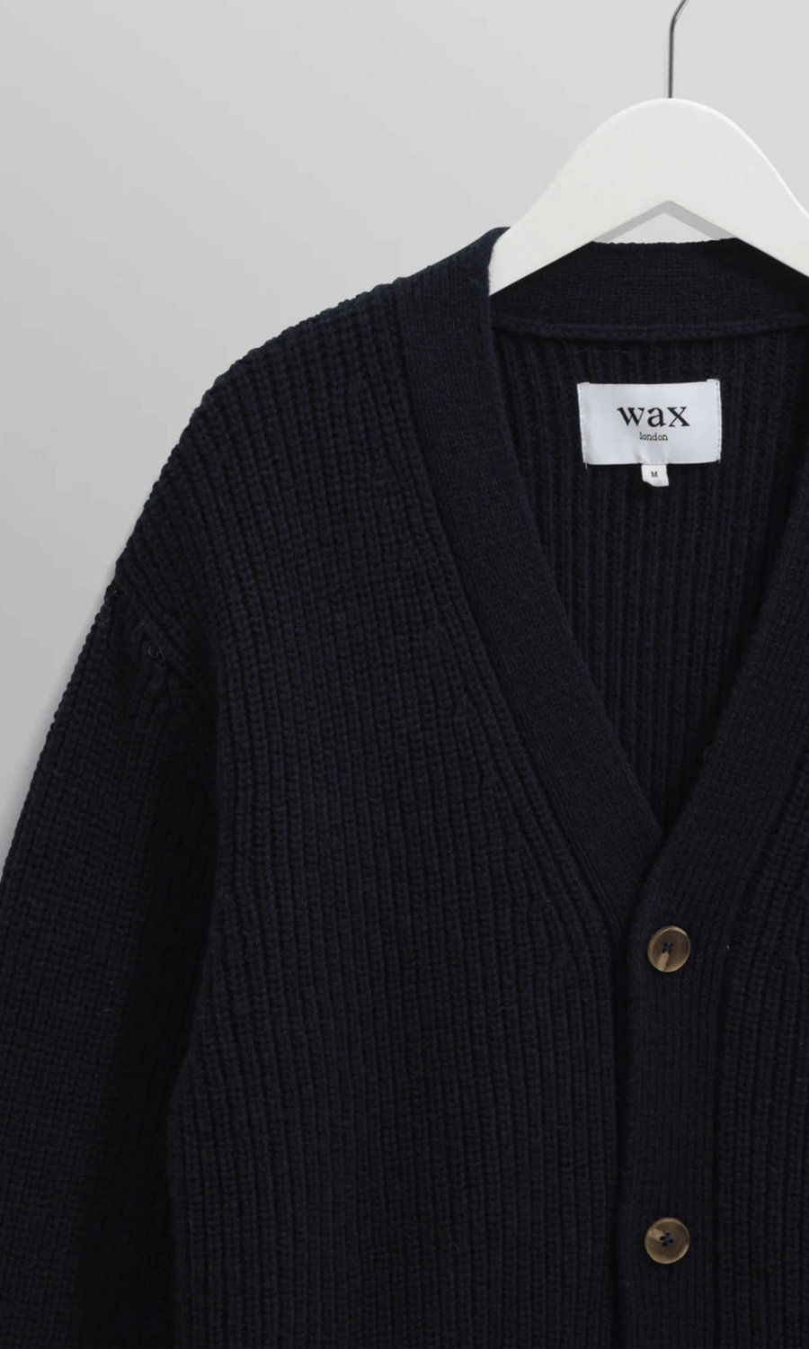 Wax London • Walker Cardigan • Navy Rib Stitch