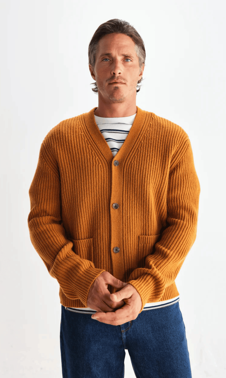 Wax London • Walker Cardigan • Ochre Rib Stitch