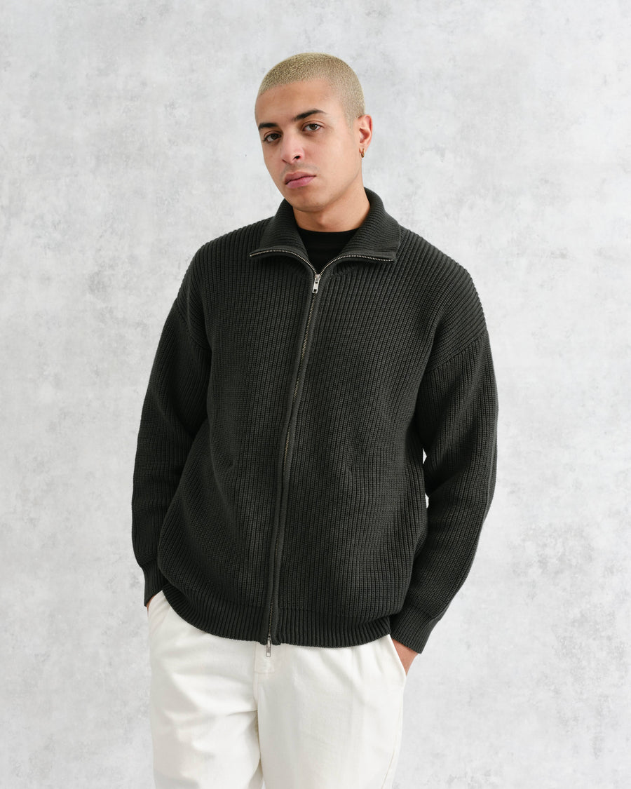 Wax London • Wester Cardigan • Green Washed Rib Stitch