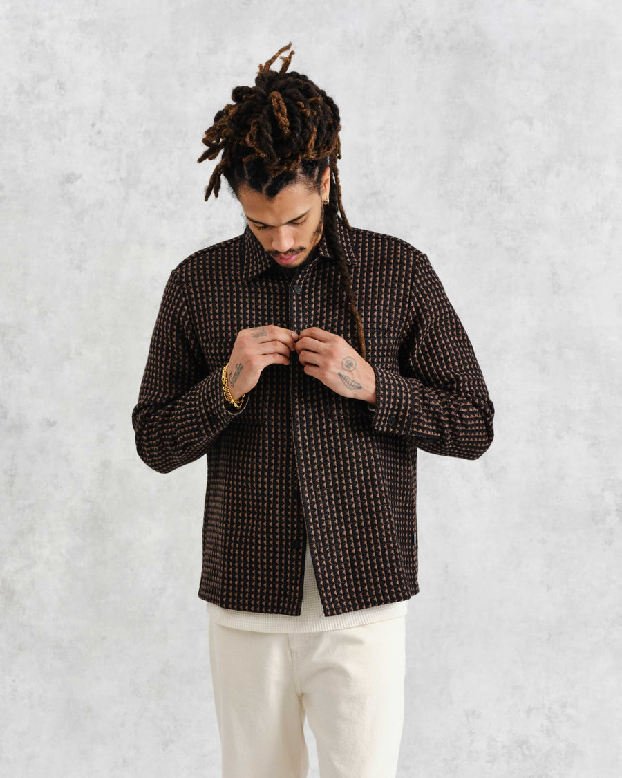 Wax London • Whiting Overshirt • Black/Beige Frome