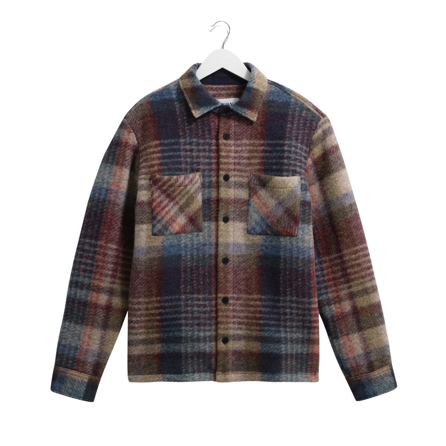 Wax London • Whiting Overshirt • Blue/Multi Wool Blend Check