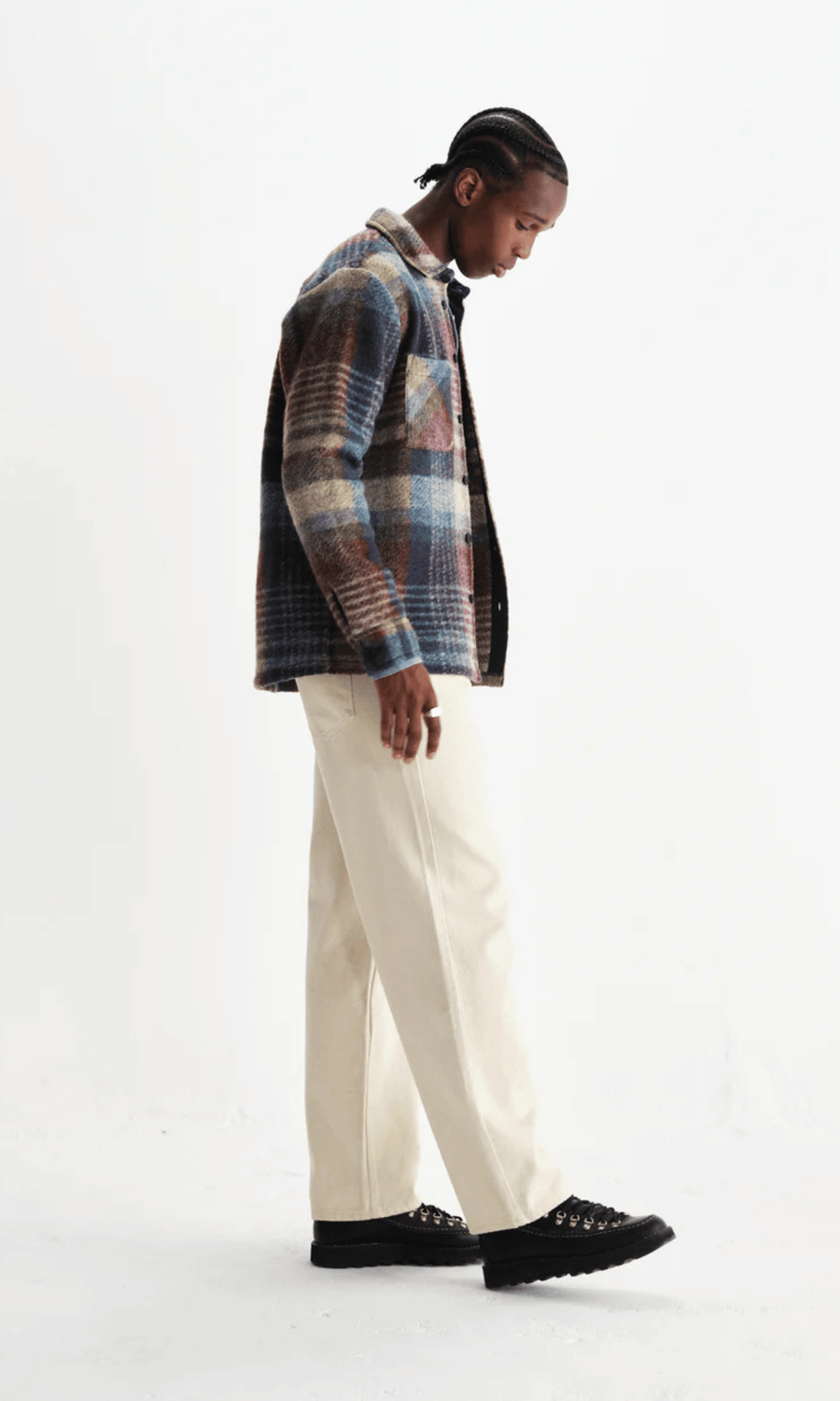 Wax London • Whiting Overshirt • Blue/Multi Wool Blend Check