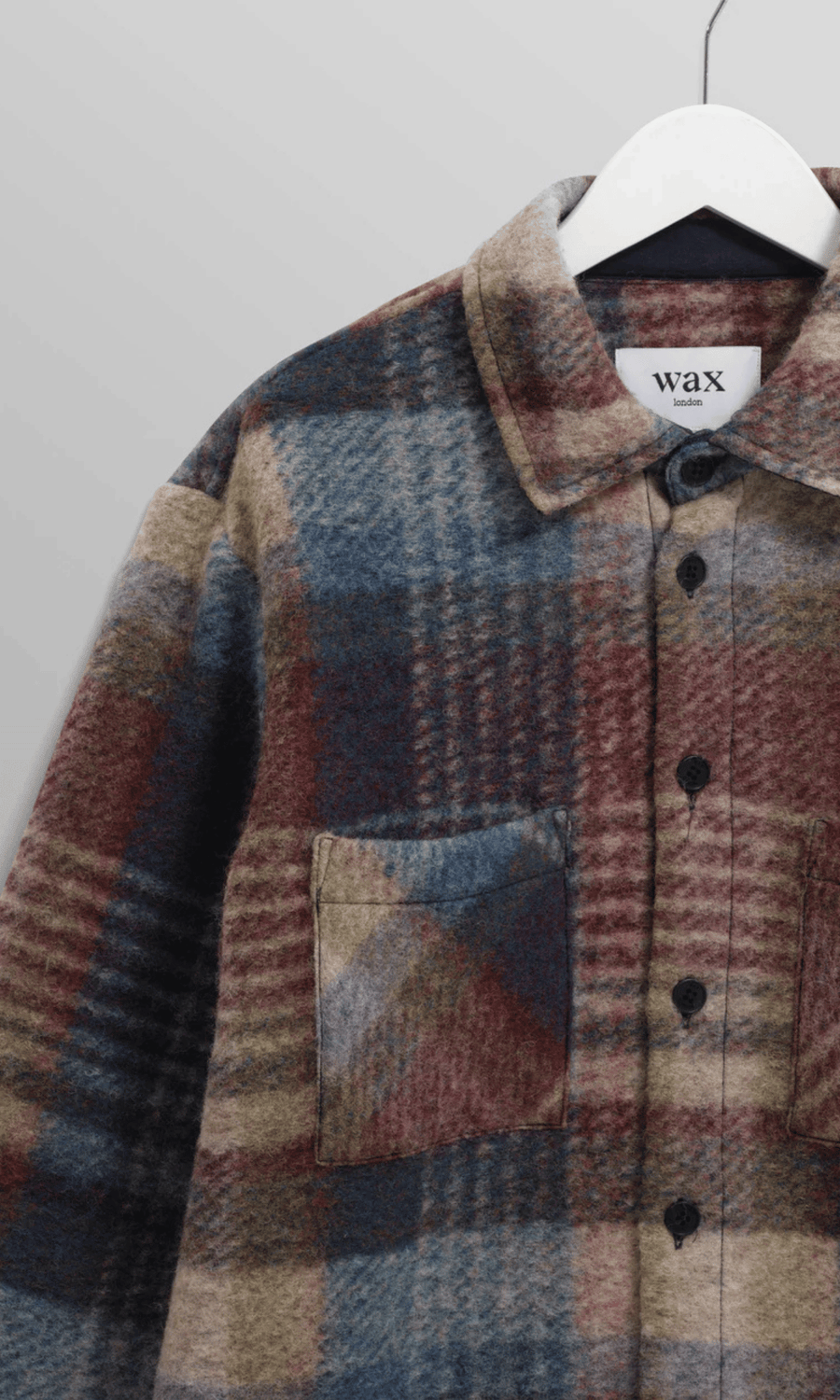 Wax London • Whiting Overshirt • Blue/Multi Wool Blend Check