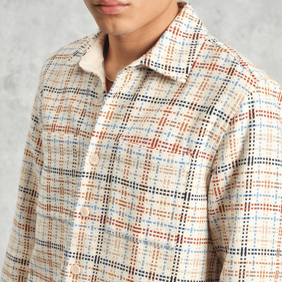 Wax London • Whiting Overshirt • Ecru/Multicolour Yard Check