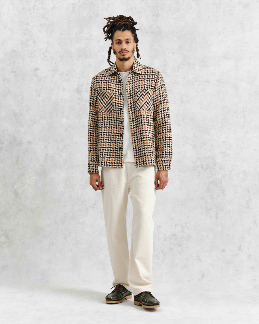 Wax London • Whiting Overshirt • Natural Houndstooth Weave