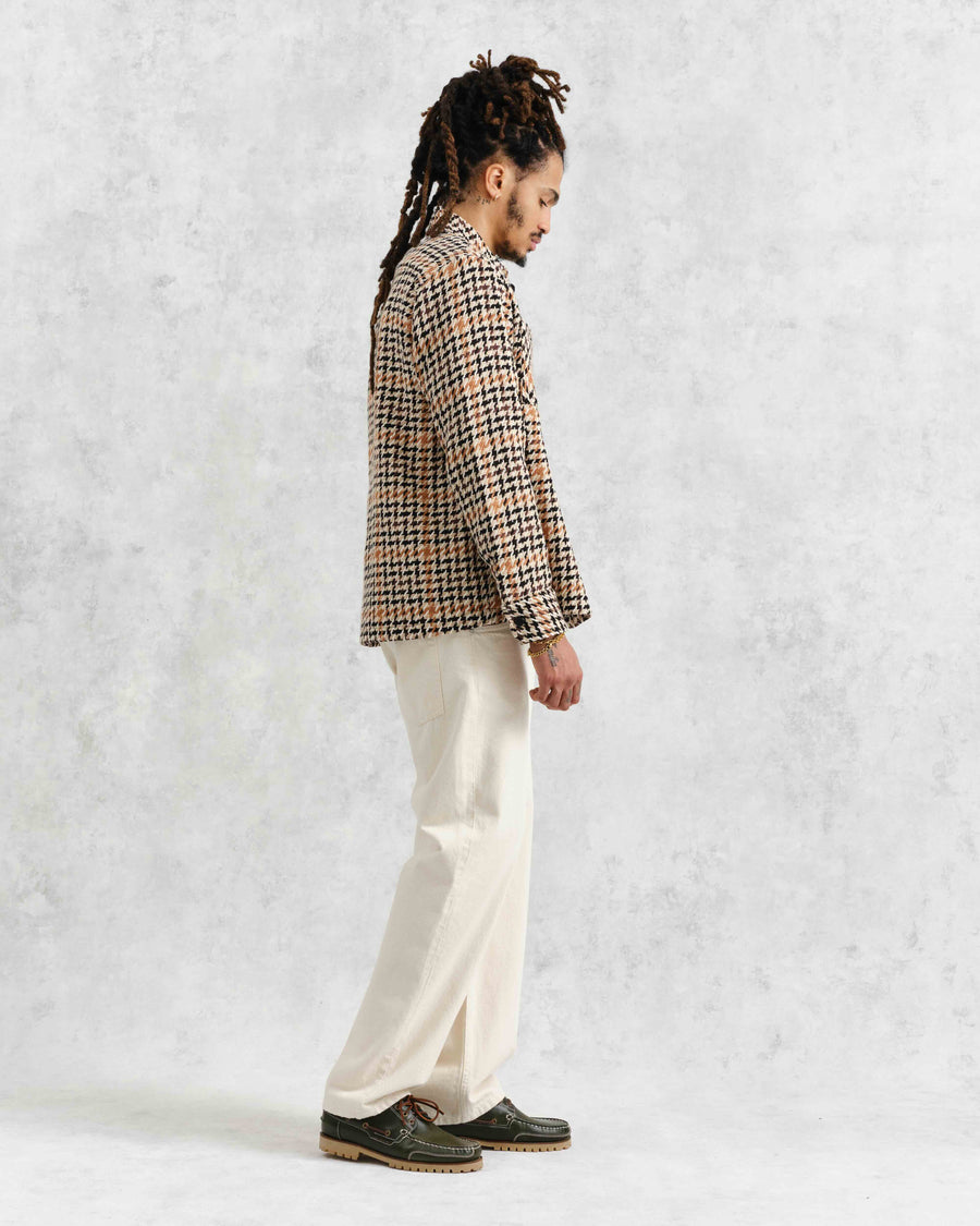 Wax London • Whiting Overshirt • Natural Houndstooth Weave