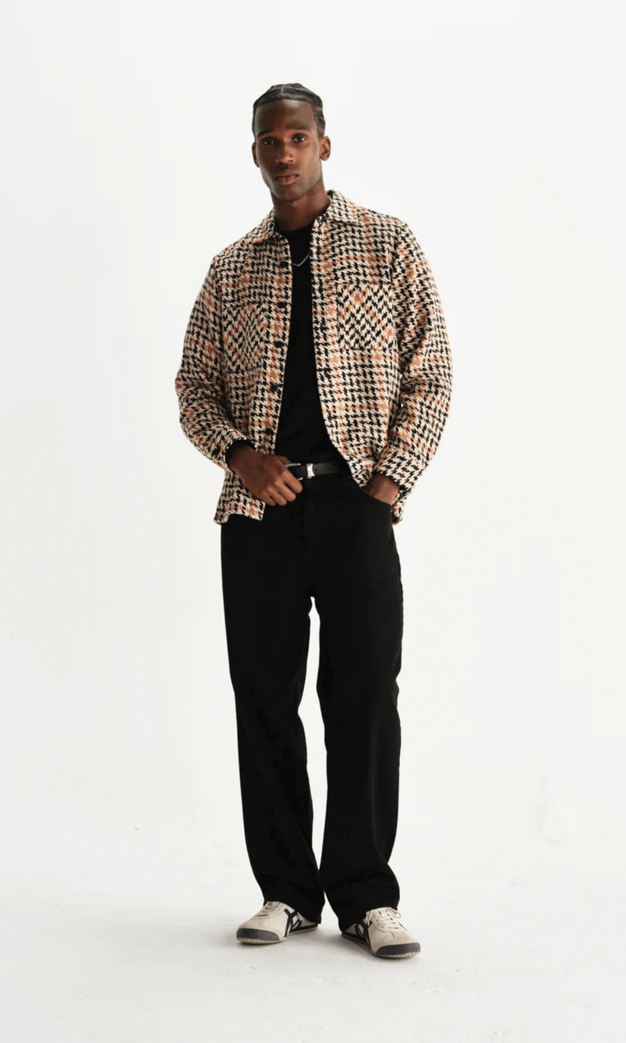 Wax London • Whiting Overshirt • Natural Houndstooth Weave