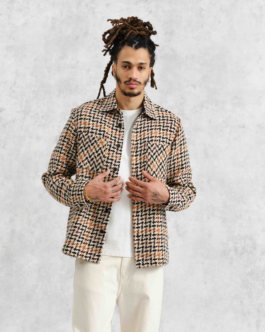 Wax London • Whiting Overshirt • Natural Houndstooth Weave