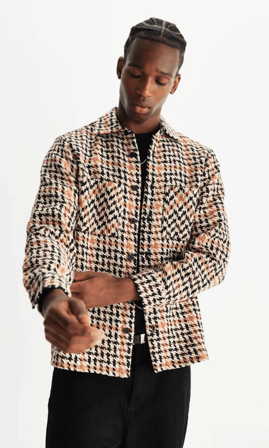 Wax London • Whiting Overshirt • Natural Houndstooth Weave