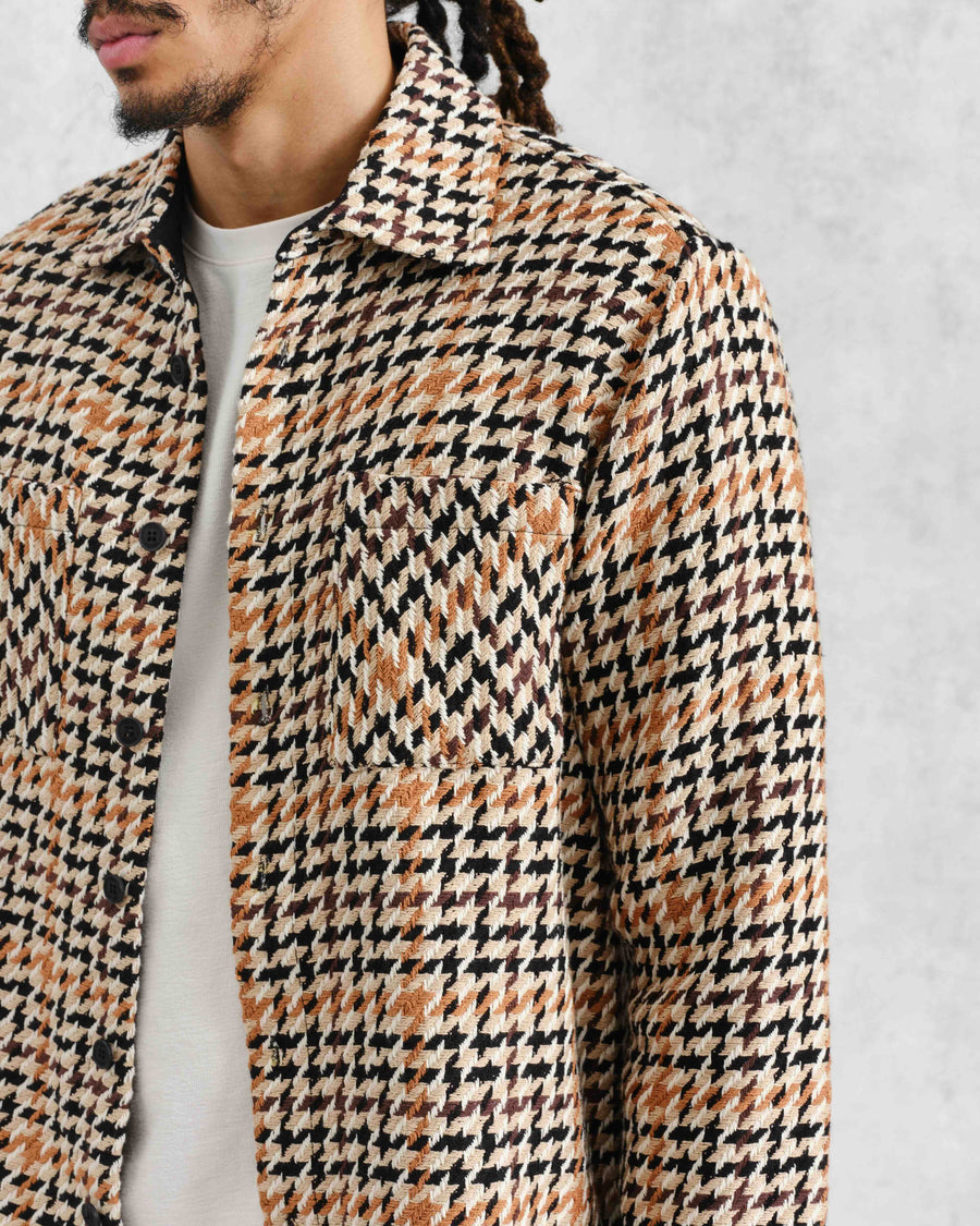 Wax London • Whiting Overshirt • Natural Houndstooth Weave