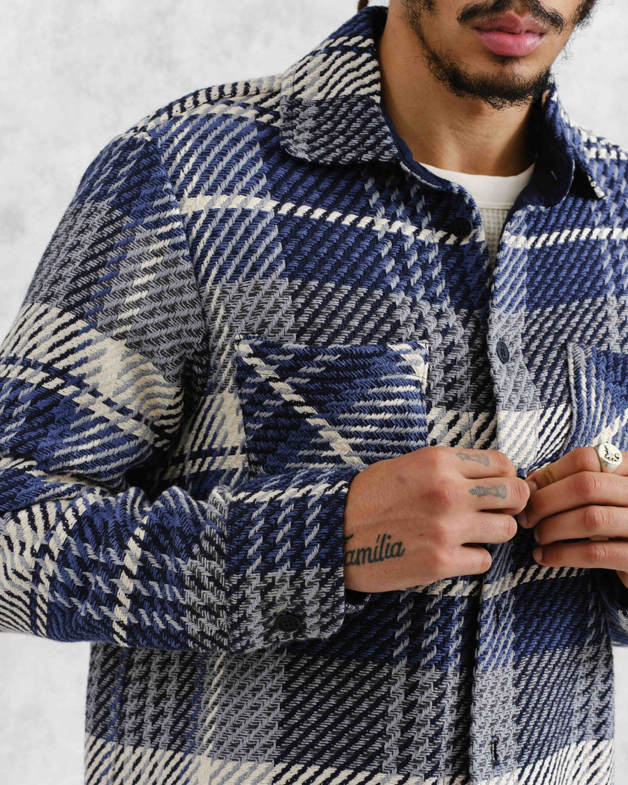 Wax London • Whiting Overshirt • Navy Spear Check