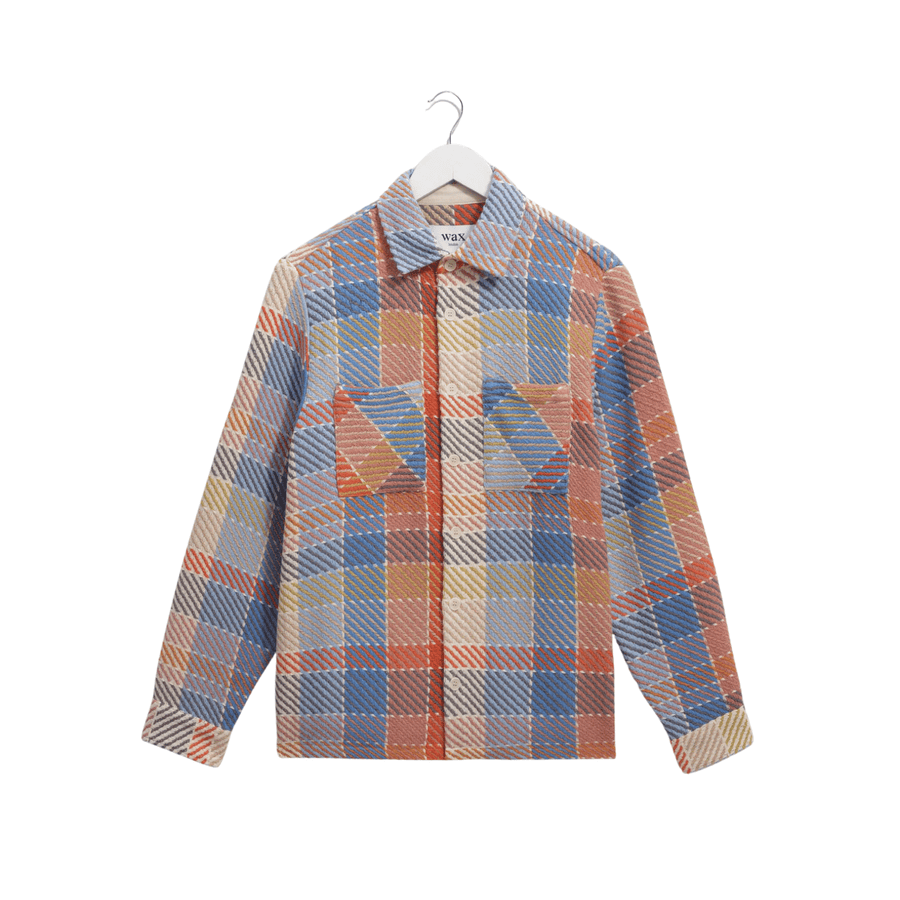 Wax London • Whiting Overshirt • Orange/Blue Pike Check