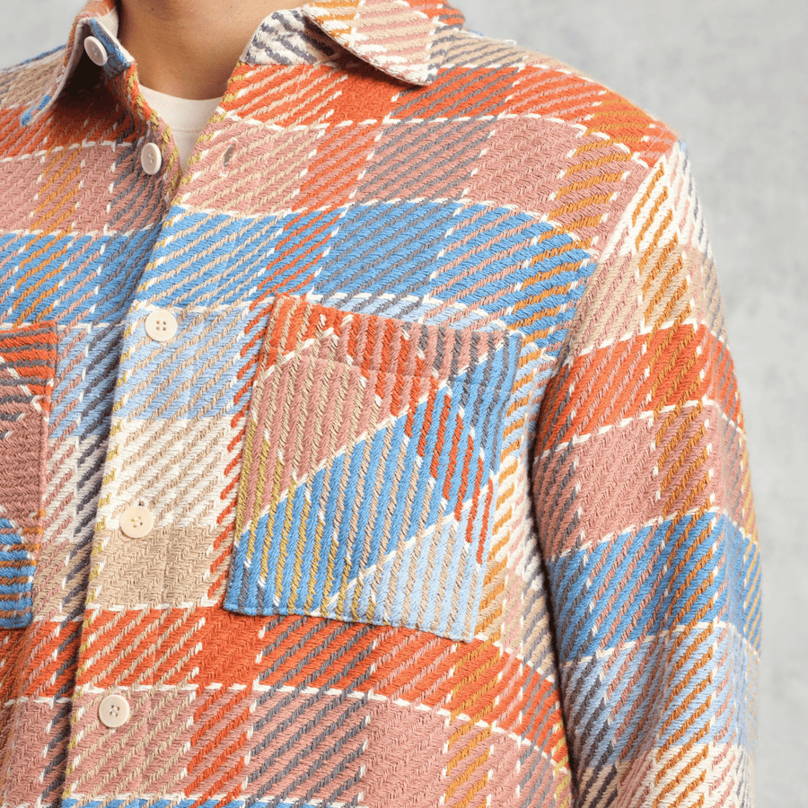 Wax London • Whiting Overshirt • Orange/Blue Pike Check