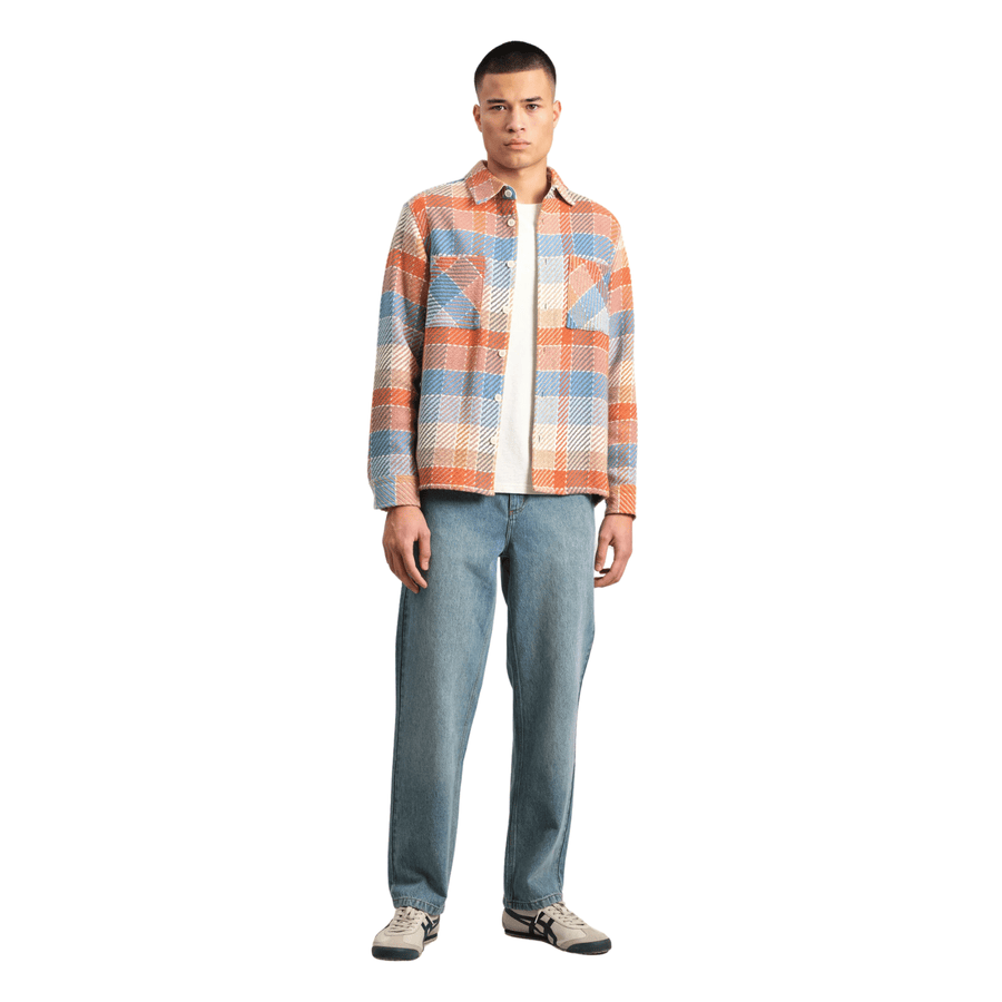 Wax London • Whiting Overshirt • Orange/Blue Pike Check