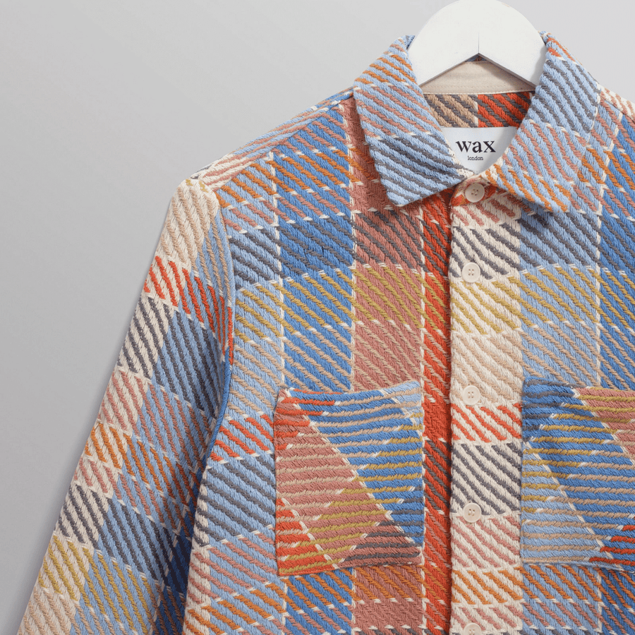 Wax London • Whiting Overshirt • Orange/Blue Pike Check