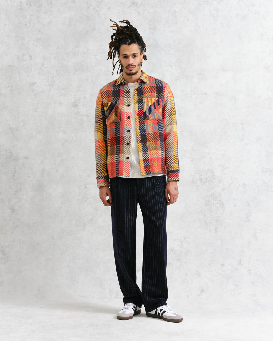 Wax London • Whiting Overshirt • Orange/Multi Pike Check