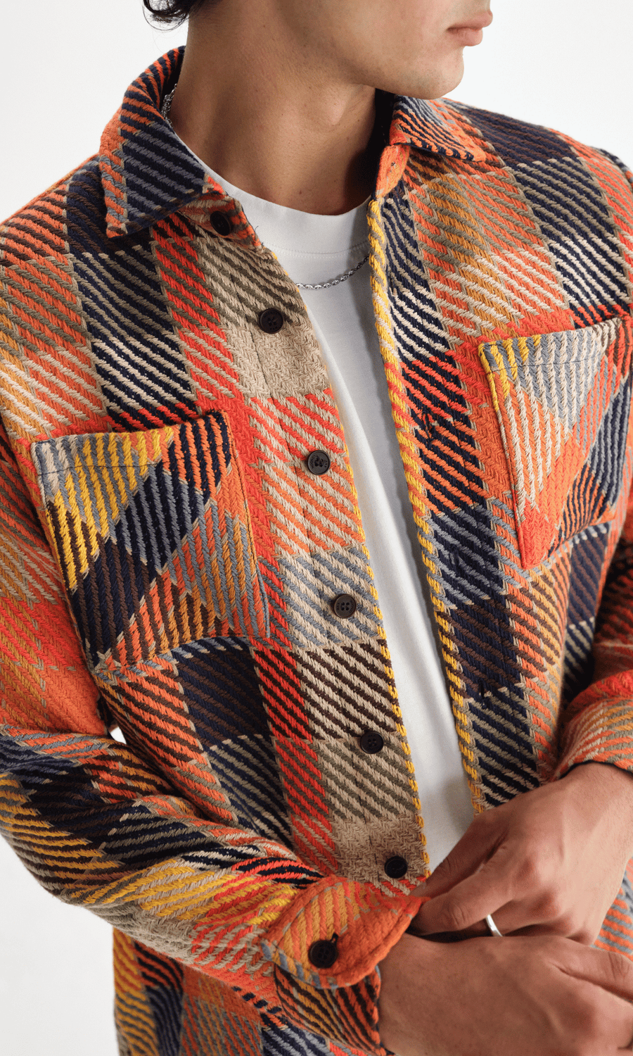 Wax London • Whiting Overshirt • Orange Multicolour Pike Check