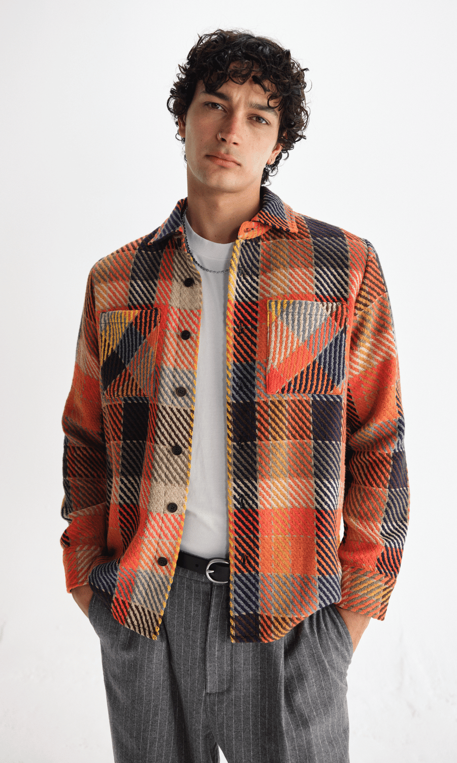 Wax London • Whiting Overshirt • Orange Multicolour Pike Check