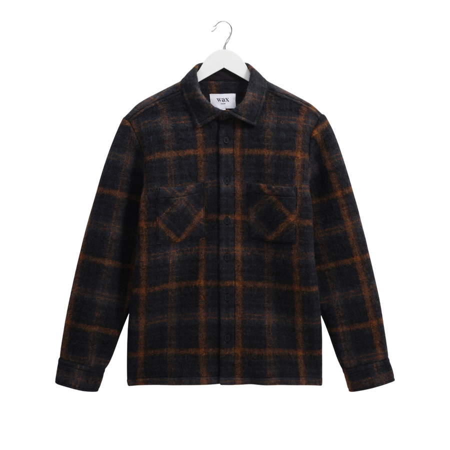 Wax London • Whiting Overshirt • Teal/Orange Drawn Check