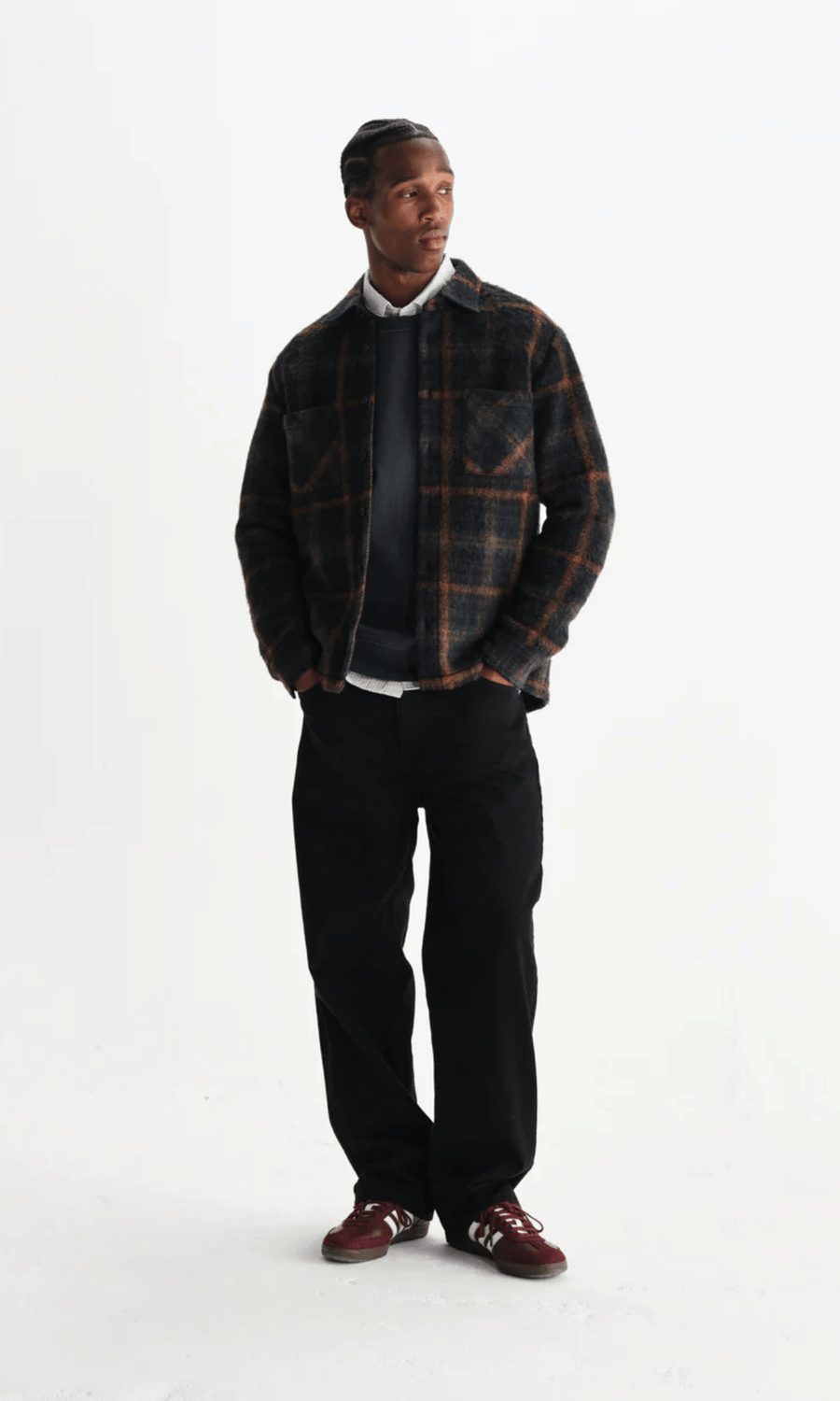Wax London • Whiting Overshirt • Teal/Orange Drawn Check