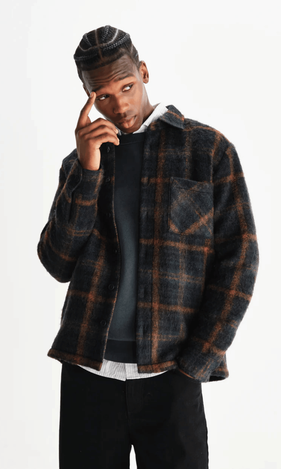 Wax London • Whiting Overshirt • Teal/Orange Drawn Check